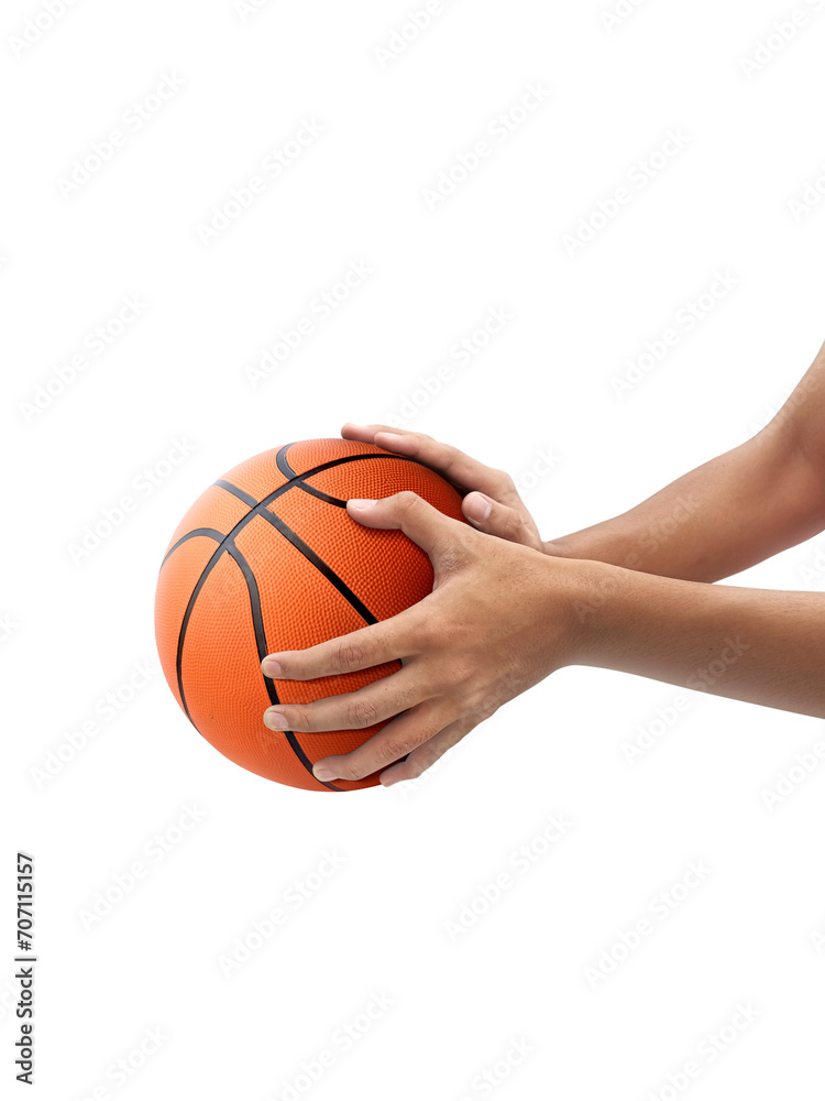 Hand and basketball, transparent background