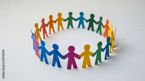 Circle of Colorful Paper Cutout Figures Representing Unity and Diversity