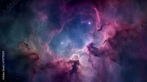 Nebula Photography Style, Background a vast and vibrant nebula that stretches across the cosmos. Its colors are a breathtaking combination of deep blues, rich purples, and shimmering pinks, all swir