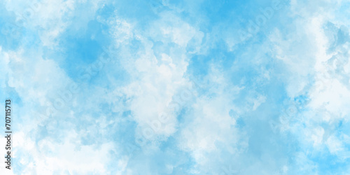 Abstract blue sky Watercolor background, Illustration, texture for design.Background with clouds on blue sky. Beautiful cloudscape with natural white tiny clouds,shiny and bright colorful background.