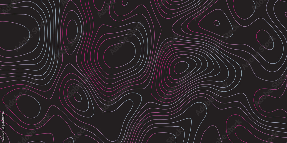 Abstract black colorful gradient Topographic line map pattern background. Contour elevation topographic and textured Background Modern design with black background with topographic wavy patte.