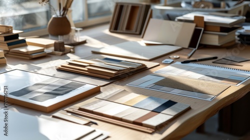 Interior Designer's Desk with Material and Color Samples