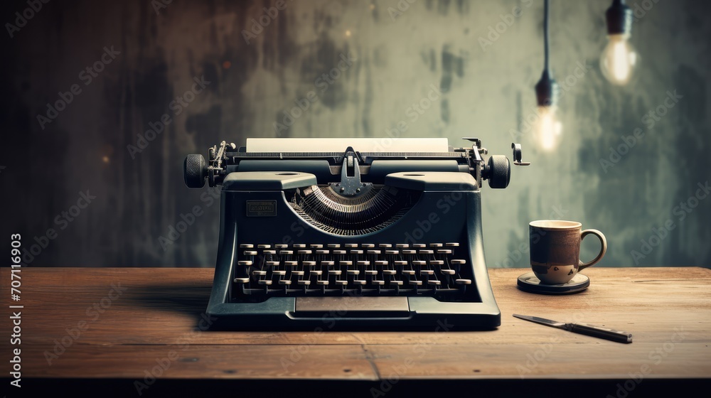 coffee grinder and typewriter - obrazy, fototapety, plakaty 