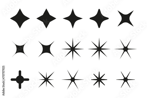 Set of black price sticker, sale or discount sticker, sunburst badges icon. Stars shape with different number of rays. Special offer price tag. Red starburst promotional badge set, shopping labels photo