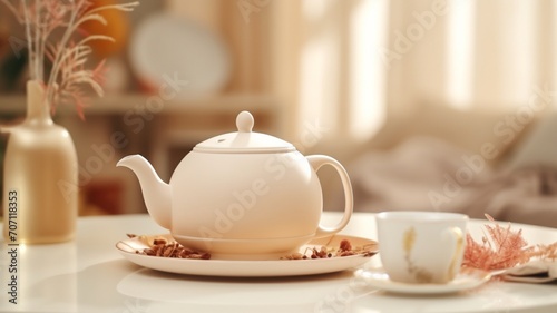 Tea set teapot style serene pea image Ai generated art © Manik007