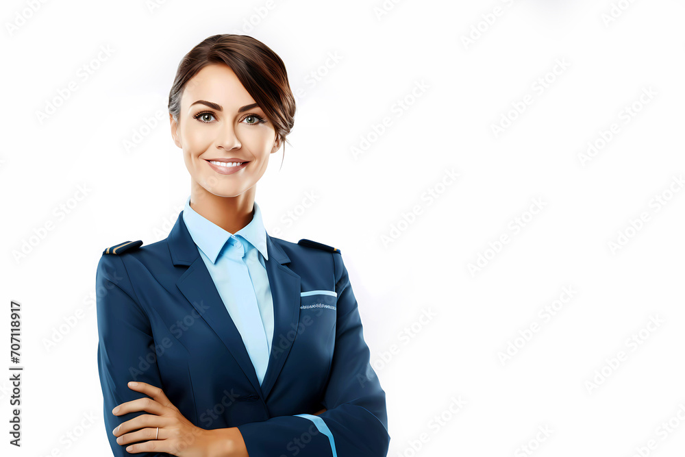 Beautiful air stewardess woman on white background. Generative ai design art. Beautiful air stewardess woman on white background. Generative ai design art.