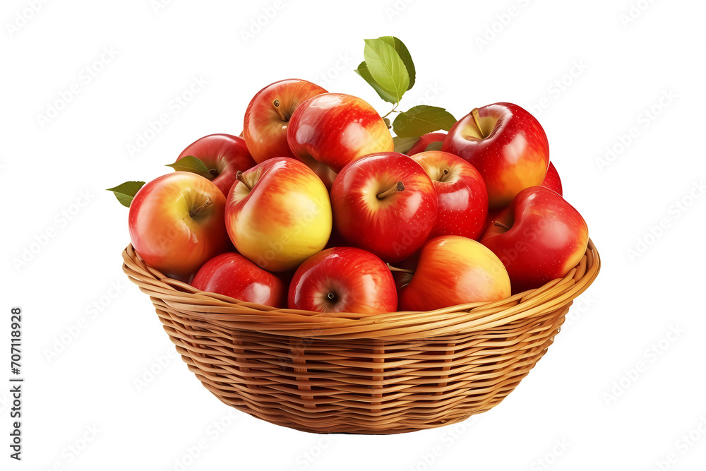 Basket full of ripe apples on transparent background. Generative ai design art.