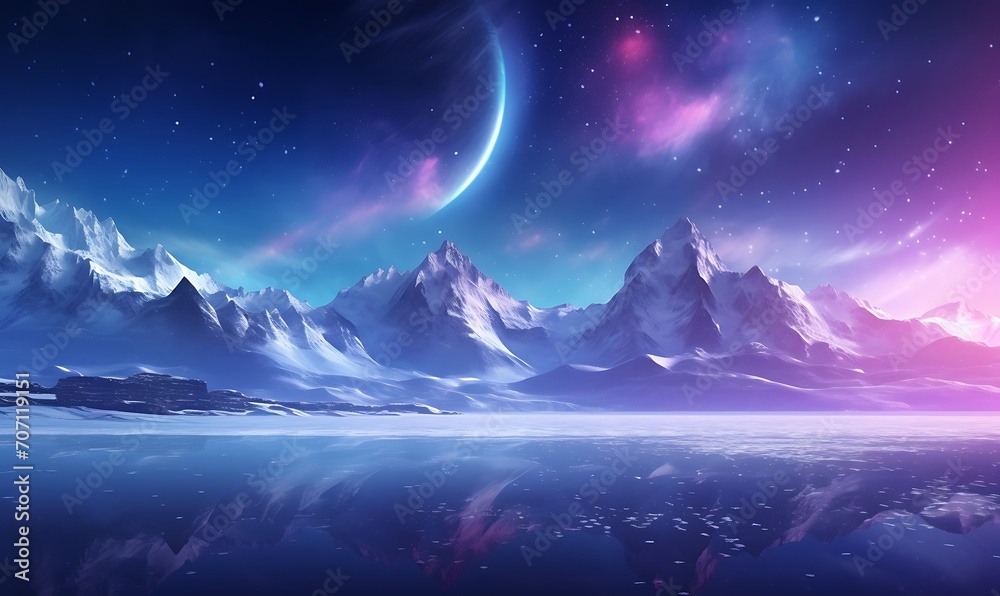 Light blue purple aurora in white snow, snow mountains, rivers, snowstorms, colorful stars twinkling, illusory engine, 4K HD, HD. Generative Ai
Light blue purple aurora in white snow, snow mountains, rivers, snowstorms, colorful stars twinkling, illusory engine, 4K HD, HD. Generative Ai