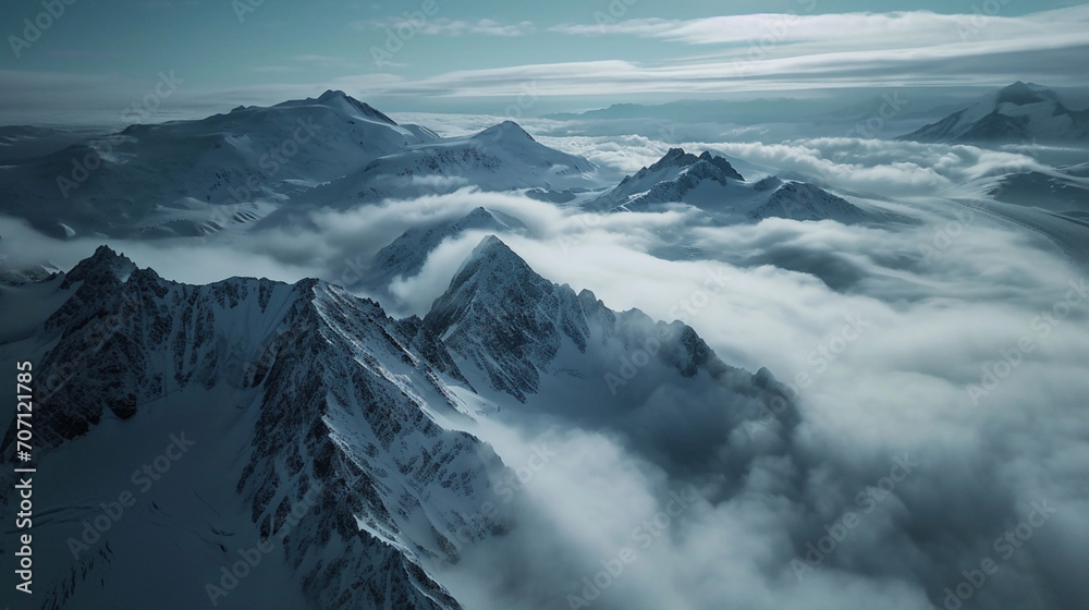 Beautiful Epic Scale Mountain Range Swiss Alps Aerial Drone Footage Clouds Peaks