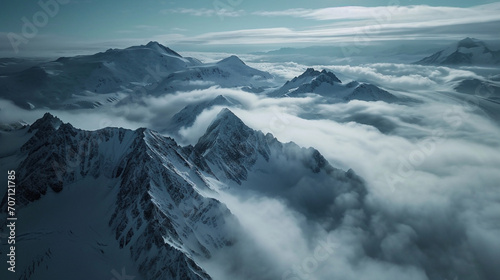 Beautiful Epic Scale Mountain Range Swiss Alps Aerial Drone Footage Clouds Peaks