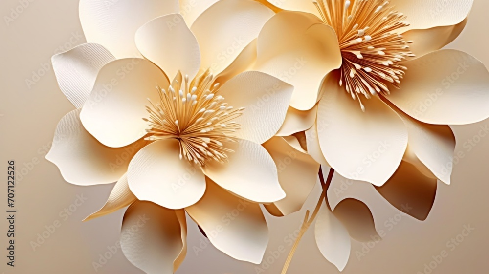 Two large plain golden flowers white gold picture Ai generated art
