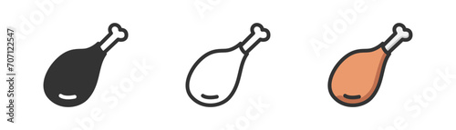Meat leg icon, chicken fried drumstick, food symbol, high quality vector illustration.