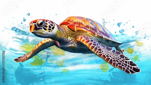 Underwater ocean scene with sea turtle swimming picture Ai generated art © Manik007