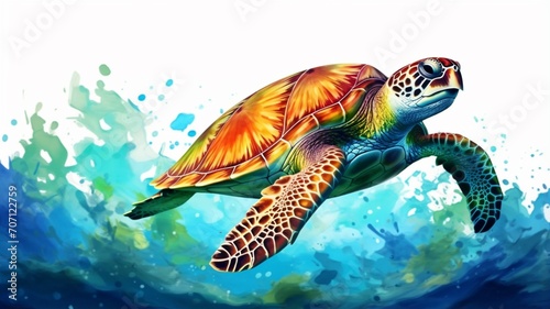 Underwater ocean scene with sea turtle swimming picture Ai generated art