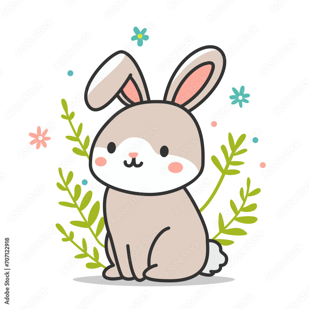 Obraz premium Happy Easter poster. Cute bunny rabbit outline sketch vector illustration. Minimal bunny line art doodle, high quality vector illustration.