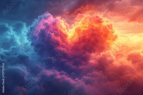 valentine's day, valentine, love, A whimsical Valentine's Day background with a beautiful, colorful heart suspended in the clouds, creating a dreamy and romantic atmosphere for love-themed projects © Kane