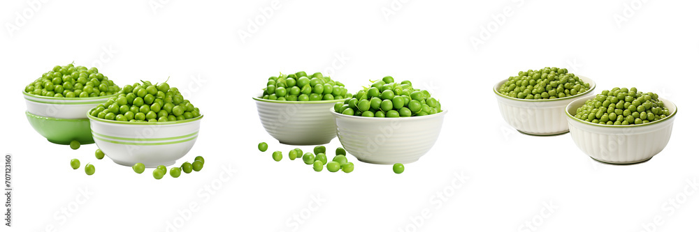 set of Bowls with fresh green peas on transparent background set of Bowls with fresh green peas on transparent background