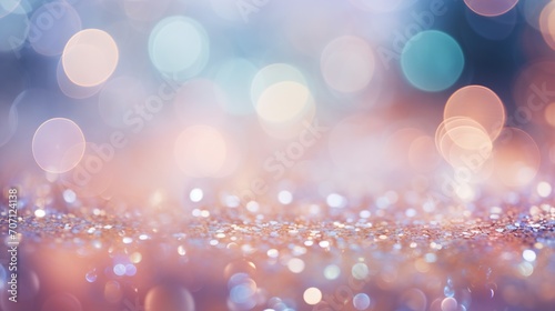 Abstract background with sparkling bokeh lights and glitter, creating a festive and celebratory atmosphere.