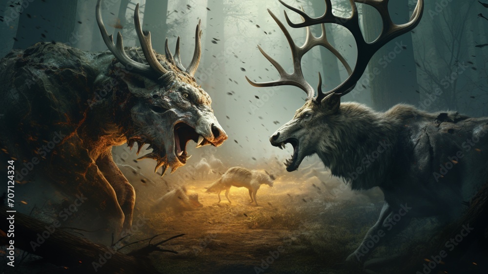 Venom merge with deer night forest photography image Ai generated art