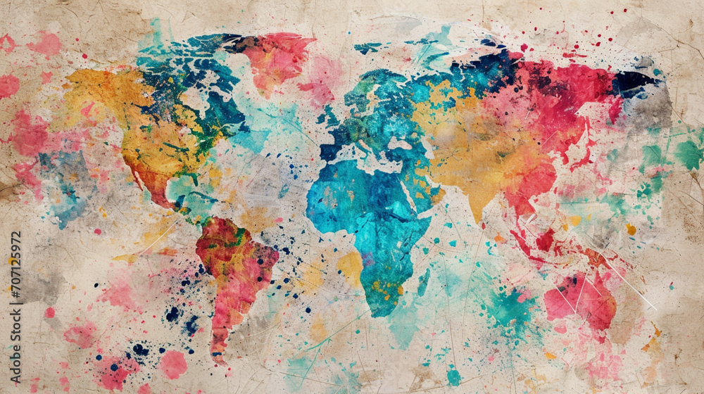 Abstract World Map Background. colorful map - obrazy, fototapety, plakaty 