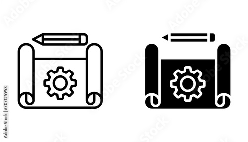 Engineering blueprint icon set on white background