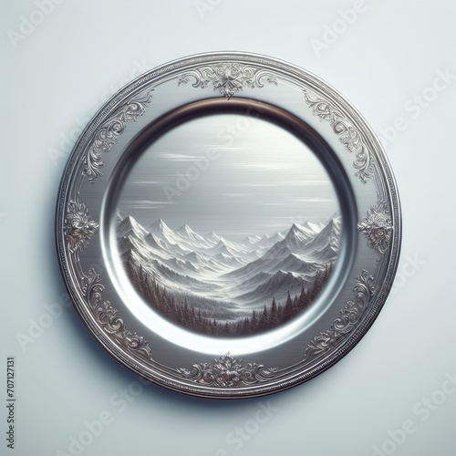 silver plate crockery realistic photograph 
