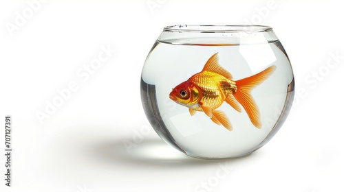 Goldfish in Fish Bowl on White Background