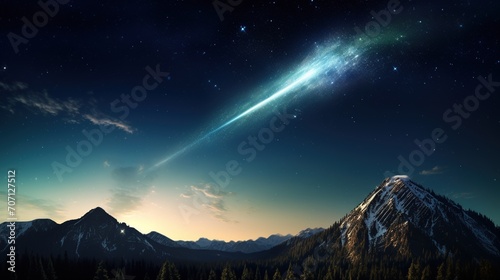 An awe-inspiring commercial photograph portraying the majesty of a comet streaking through the cosmos. Generative AI