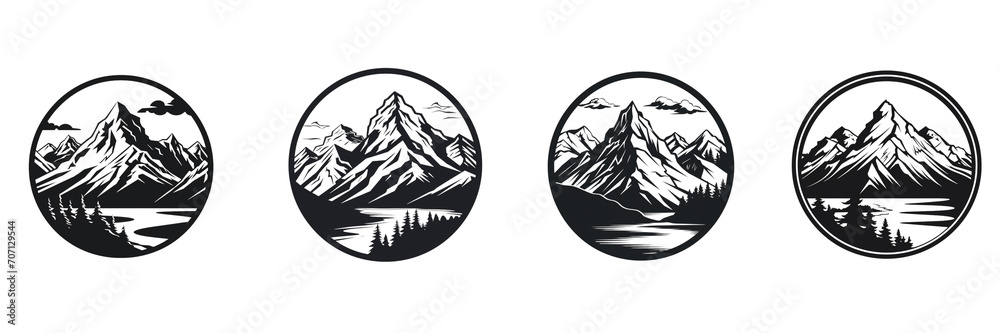 set of 2D logo mountains black and transparent background set of 2D logo mountains black and transparent background