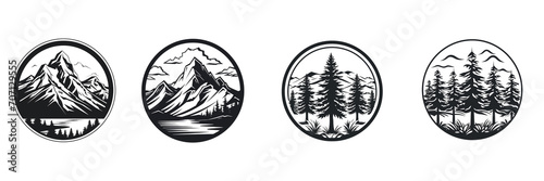 set of 2D logo mountains black and transparent background 