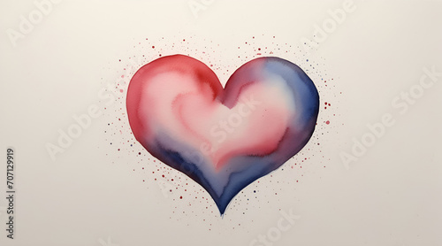 A heart shape drawn by mixing red and navy blue. illustration in watercolor style. Generative Ai