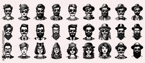 Big vector Set of female and male hipster characters isolated on a light background. EPS 10