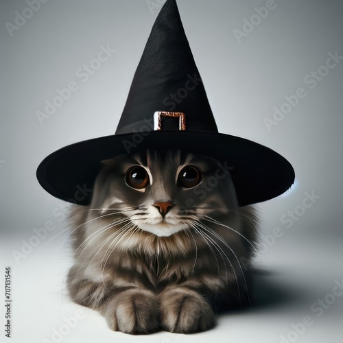 cat in a black witch hat 
