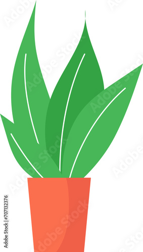 Green potted plant vector illustration, simple houseplant in orange pot for home decor.