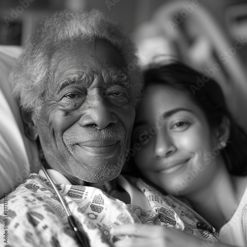 Young lady caring about old people