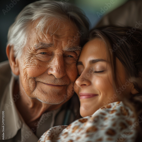 Young lady caring about old people