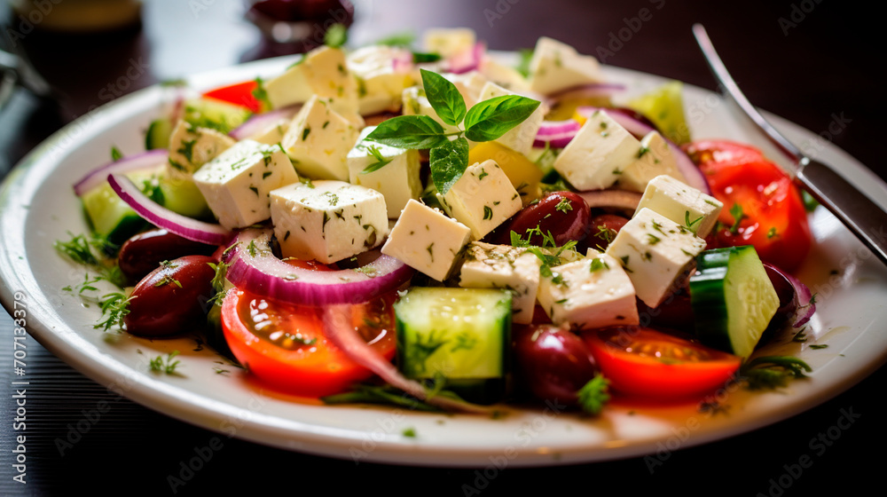 Greek salad with fresh vegetables. Healthy food, top view. Greek salad with fresh vegetables. Healthy food, top view.