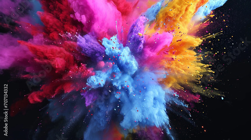 Image of Colorful Powder Explosion on Background. The unity of rainbow colors and the moment of explosion