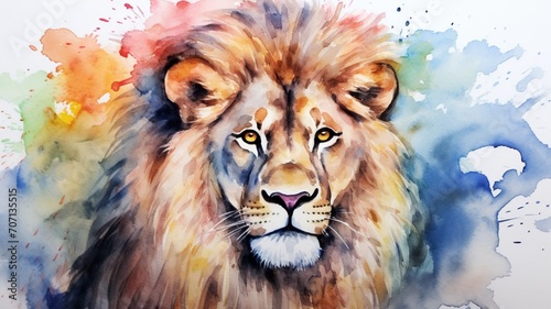Watercolor techniques paint lion animal print image Ai generated art