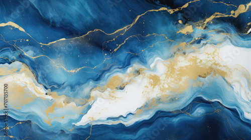 Luxury blue abstract background of marble liquid ink art painting