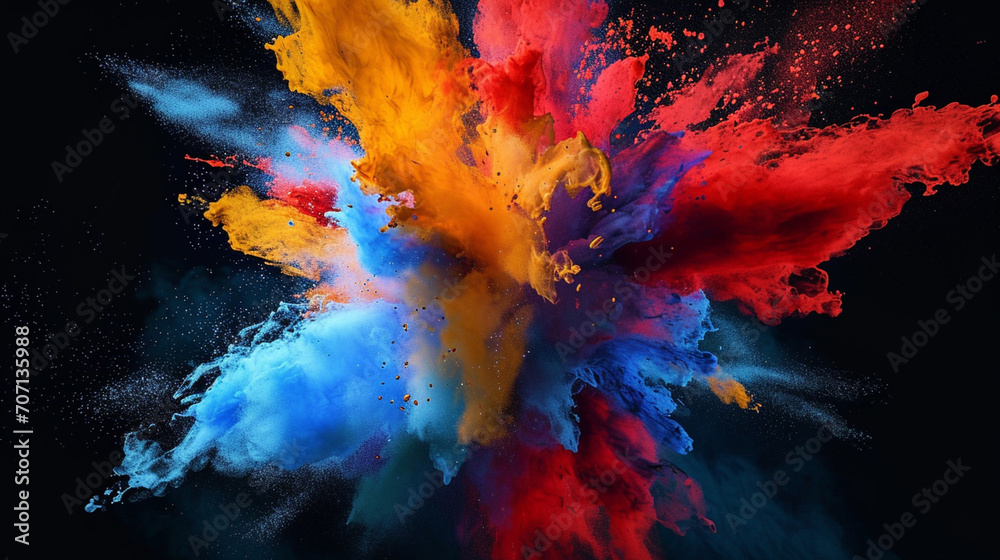 Image of Colorful Powder Explosion on Background. The unity of rainbow colors and the moment of explosion