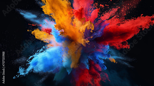 Image of Colorful Powder Explosion on Background. The unity of rainbow colors and the moment of explosion