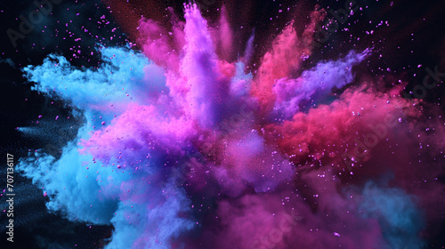 Image of Colorful Powder Explosion on Background. The unity of rainbow colors and the moment of explosion photo