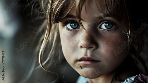 Portrait rapproché d'une jeune fille aux yeux expressifs et à la chevelure lumineuse
