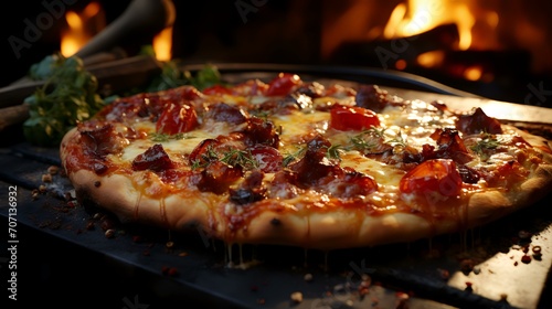 Fresh Baked Pizza Closeup - Traditional Wood-Fired Delight

