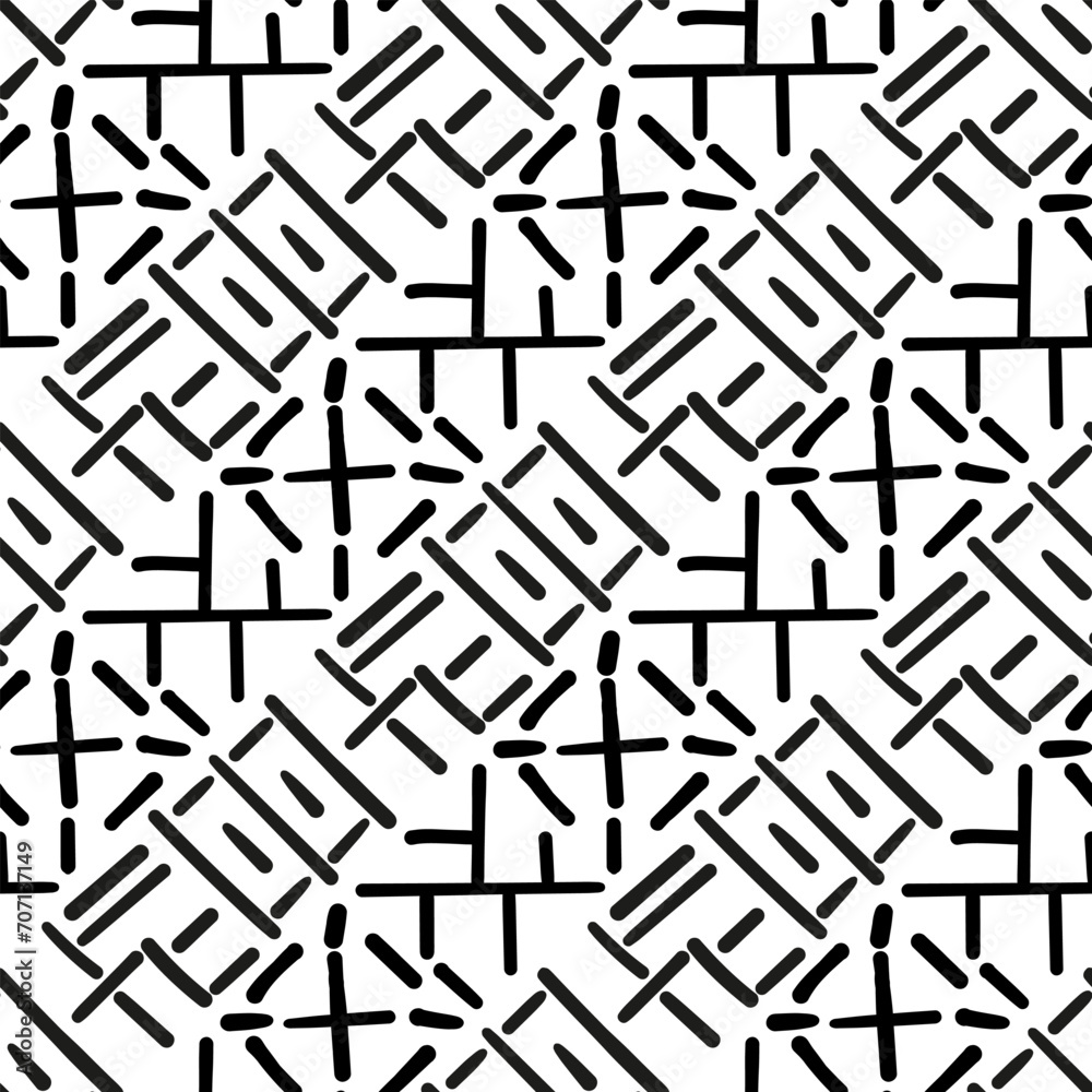 Repeating black and white ornament. Seamless pattern of lines, dots, circles, squares. Monochrome texture for printing and creating your own design Repeating black and white ornament. Seamless pattern of lines, dots, circles, squares. Monochrome texture for printing and creating your own design