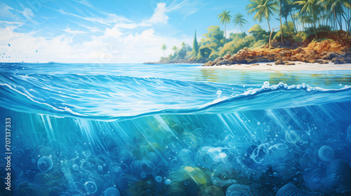 tropical island with sky, Tropical beach panorama on Makarova, French Polynesia, water of tropical sea, Ai generated image