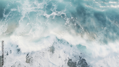Waves on the beach, Waves of water of the river and the sea meet each other during high tide and low tide top view, Ai generated image  © PixxStudio