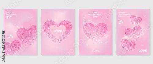 Happy Valentine's day love cover vector set. Romantic symbol poster decorate with heart spot texture, gradient pastel background. Design for greeting card, fashion, commercial, banner, invitation.