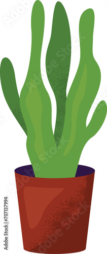 Green potted indoor plant with long leaves. Simple home or office decor plant vector illustration.